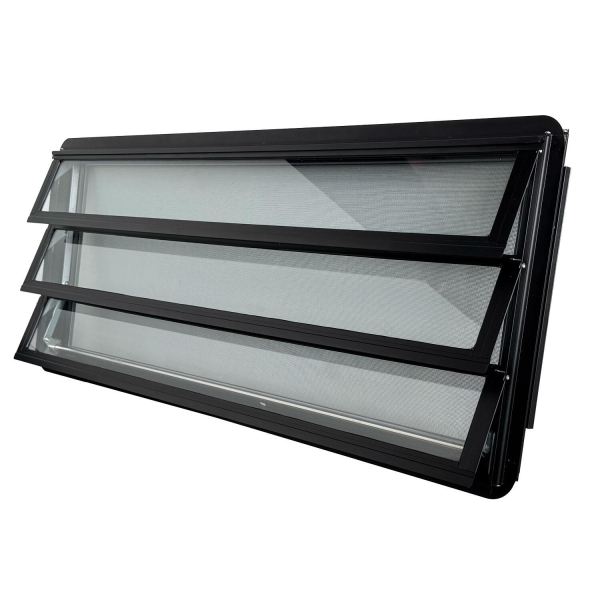 Schwarzes Lamellenfenster für VW T3 Bus Camper mit Fliegengitter und Dichtung